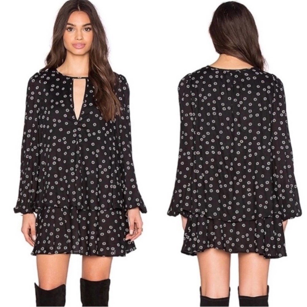 Free People Beck Long Sleeve Swing Dress Floral Black Medium $128 MSRP - Picture 2 of 8
